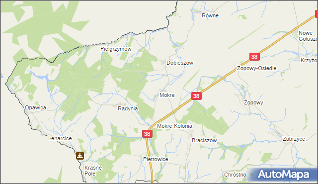 mapa Mokre gmina Głubczyce, Mokre gmina Głubczyce na mapie Targeo