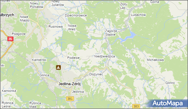 mapa Niedźwiedzica gmina Walim, Niedźwiedzica gmina Walim na mapie Targeo