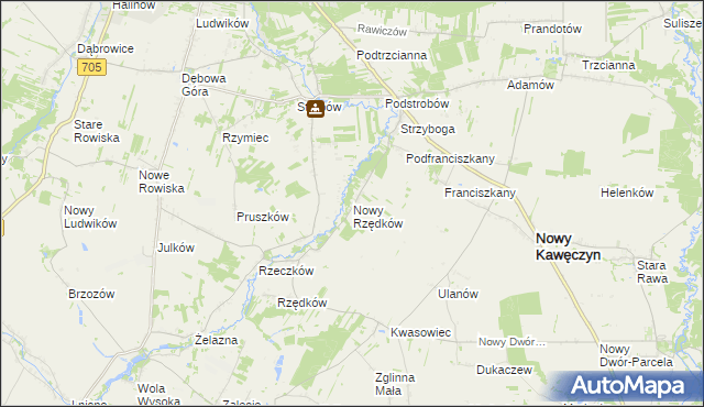 mapa Nowy Rzędków, Nowy Rzędków na mapie Targeo