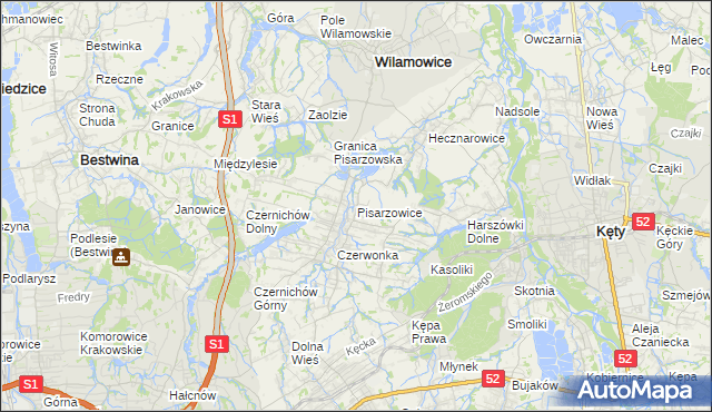 mapa Pisarzowice gmina Wilamowice, Pisarzowice gmina Wilamowice na mapie Targeo