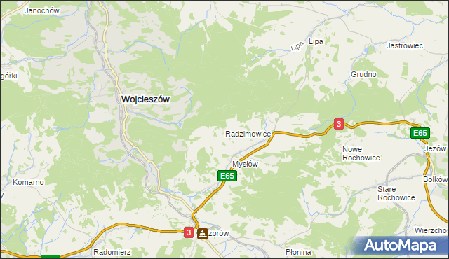 mapa Radzimowice gmina Bolków, Radzimowice gmina Bolków na mapie Targeo