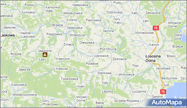 mapa Ujanowice, Ujanowice na mapie Targeo