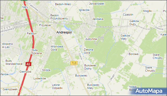 mapa Zielona Góra gmina Koluszki, Zielona Góra gmina Koluszki na mapie Targeo