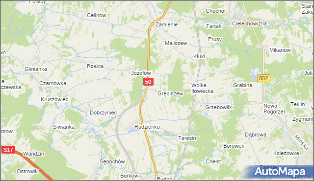 mapa Grębiszew, Grębiszew na mapie Targeo