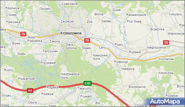 mapa Nawojowa Góra, Nawojowa Góra na mapie Targeo