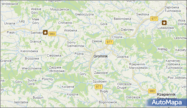 mapa Gromnik powiat tarnowski, Gromnik powiat tarnowski na mapie Targeo