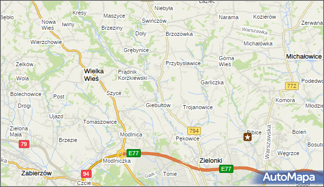 mapa Januszowice gmina Zielonki, Januszowice gmina Zielonki na mapie Targeo