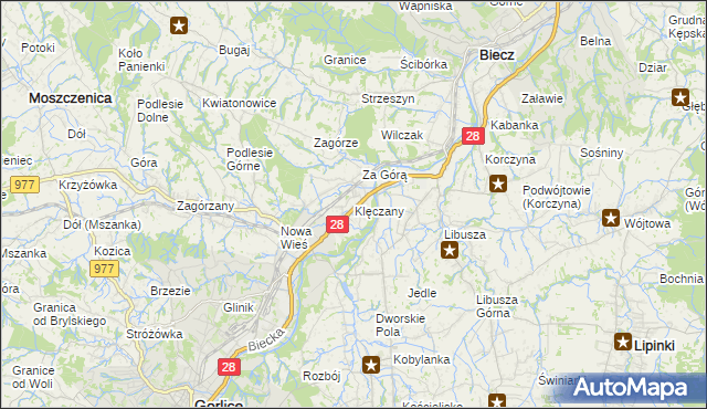 mapa Klęczany gmina Gorlice, Klęczany gmina Gorlice na mapie Targeo