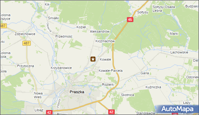 mapa Kowale gmina Praszka, Kowale gmina Praszka na mapie Targeo