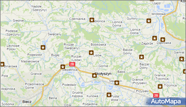 mapa Lisów gmina Skołyszyn, Lisów gmina Skołyszyn na mapie Targeo