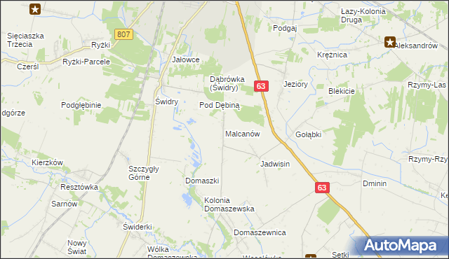 mapa Malcanów gmina Łuków, Malcanów gmina Łuków na mapie Targeo