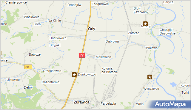 mapa Małkowice gmina Orły, Małkowice gmina Orły na mapie Targeo