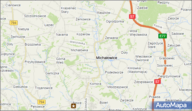 mapa Michałowice powiat krakowski, Michałowice powiat krakowski na mapie Targeo