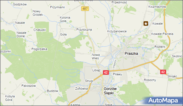 mapa Nowa Wieś gmina Gorzów Śląski, Nowa Wieś gmina Gorzów Śląski na mapie Targeo