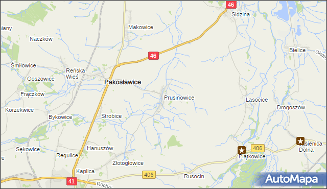 mapa Prusinowice gmina Pakosławice, Prusinowice gmina Pakosławice na mapie Targeo
