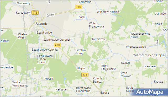 mapa Przybyłów gmina Szadek, Przybyłów gmina Szadek na mapie Targeo