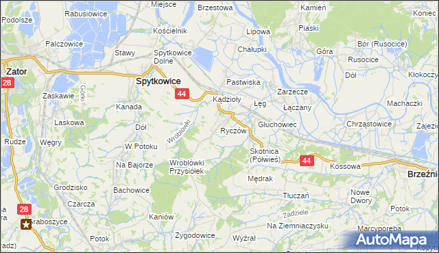 mapa Ryczów gmina Spytkowice, Ryczów gmina Spytkowice na mapie Targeo