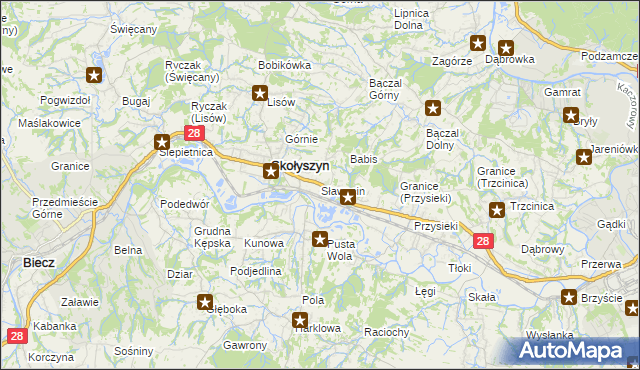 mapa Sławęcin gmina Skołyszyn, Sławęcin gmina Skołyszyn na mapie Targeo