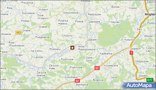 mapa Wola Radziszowska, Wola Radziszowska na mapie Targeo