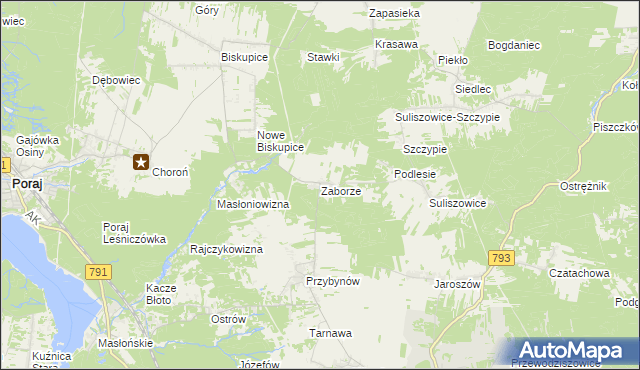 mapa Zaborze gmina Żarki, Zaborze gmina Żarki na mapie Targeo