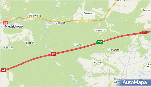 mapa Glinki gmina Miedzichowo, Glinki gmina Miedzichowo na mapie Targeo