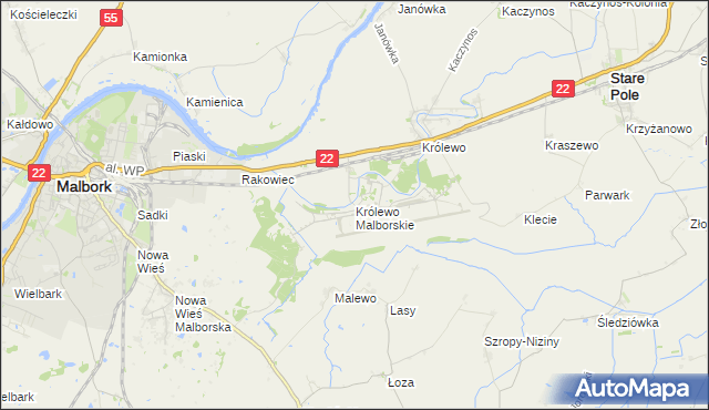 mapa Królewo Malborskie, Królewo Malborskie na mapie Targeo