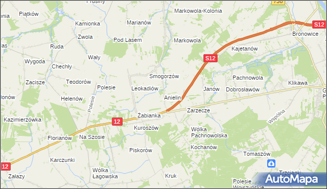 mapa Anielin gmina Puławy, Anielin gmina Puławy na mapie Targeo