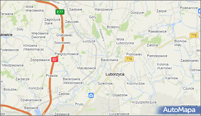 mapa Baranówka gmina Kocmyrzów-Luborzyca, Baranówka gmina Kocmyrzów-Luborzyca na mapie Targeo