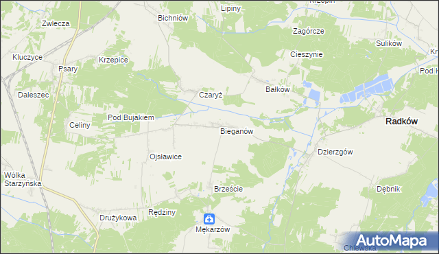 mapa Bieganów gmina Radków, Bieganów gmina Radków na mapie Targeo