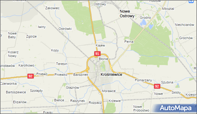 mapa Błonie gmina Krośniewice, Błonie gmina Krośniewice na mapie Targeo