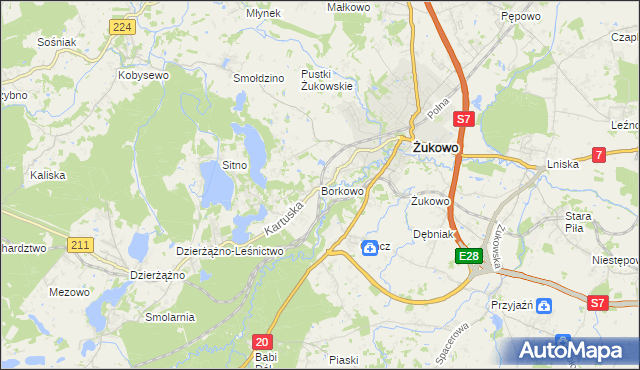 mapa Borkowo gmina Żukowo, Borkowo gmina Żukowo na mapie Targeo