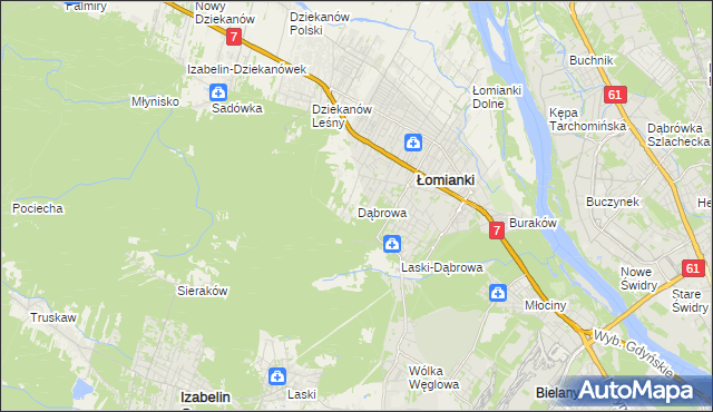 mapa Dąbrowa gmina Łomianki, Dąbrowa gmina Łomianki na mapie Targeo
