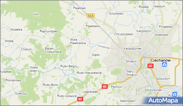 mapa Gąski gmina Ciechanów, Gąski gmina Ciechanów na mapie Targeo