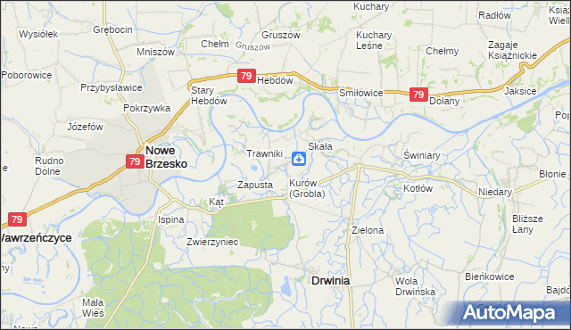 mapa Grobla gmina Drwinia, Grobla gmina Drwinia na mapie Targeo