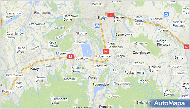 mapa Kobiernice, Kobiernice na mapie Targeo