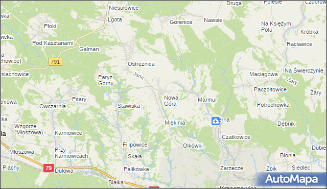mapa Nowa Góra gmina Krzeszowice, Nowa Góra gmina Krzeszowice na mapie Targeo