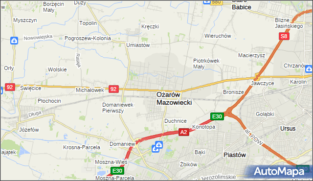 mapa Ożarów Mazowiecki, Ożarów Mazowiecki na mapie Targeo