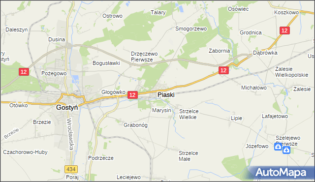 mapa Piaski powiat gostyński, Piaski powiat gostyński na mapie Targeo
