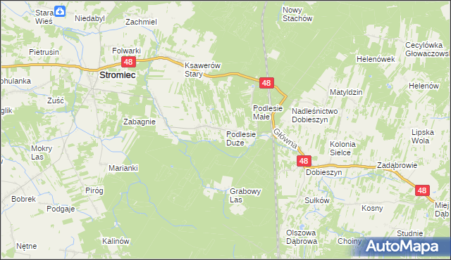 mapa Podlesie Duże gmina Stromiec, Podlesie Duże gmina Stromiec na mapie Targeo