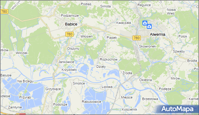 mapa Rozkochów gmina Babice, Rozkochów gmina Babice na mapie Targeo