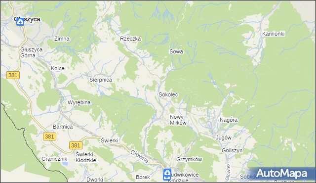 mapa Sokolec gmina Nowa Ruda, Sokolec gmina Nowa Ruda na mapie Targeo