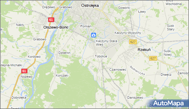mapa Tobolice gmina Rzekuń, Tobolice gmina Rzekuń na mapie Targeo