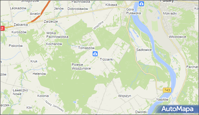 mapa Trzcianki gmina Janowiec, Trzcianki gmina Janowiec na mapie Targeo