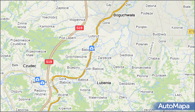 mapa Zarzecze gmina Boguchwała, Zarzecze gmina Boguchwała na mapie Targeo