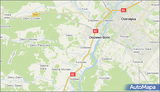 mapa Grabowo gmina Olszewo-Borki, Grabowo gmina Olszewo-Borki na mapie Targeo