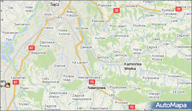 mapa Jamnica gmina Kamionka Wielka, Jamnica gmina Kamionka Wielka na mapie Targeo