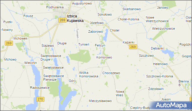 mapa Komorowo gmina Izbica Kujawska, Komorowo gmina Izbica Kujawska na mapie Targeo
