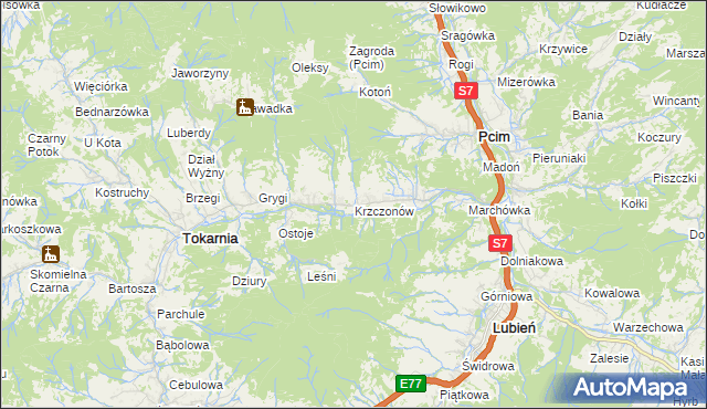 mapa Krzczonów gmina Tokarnia, Krzczonów gmina Tokarnia na mapie Targeo