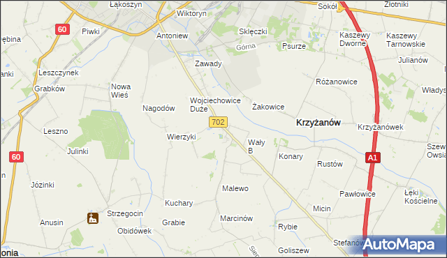 mapa Mieczysławów gmina Krzyżanów, Mieczysławów gmina Krzyżanów na mapie Targeo