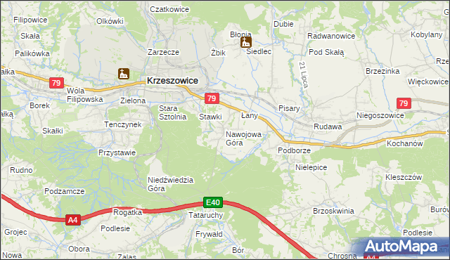 mapa Nawojowa Góra, Nawojowa Góra na mapie Targeo